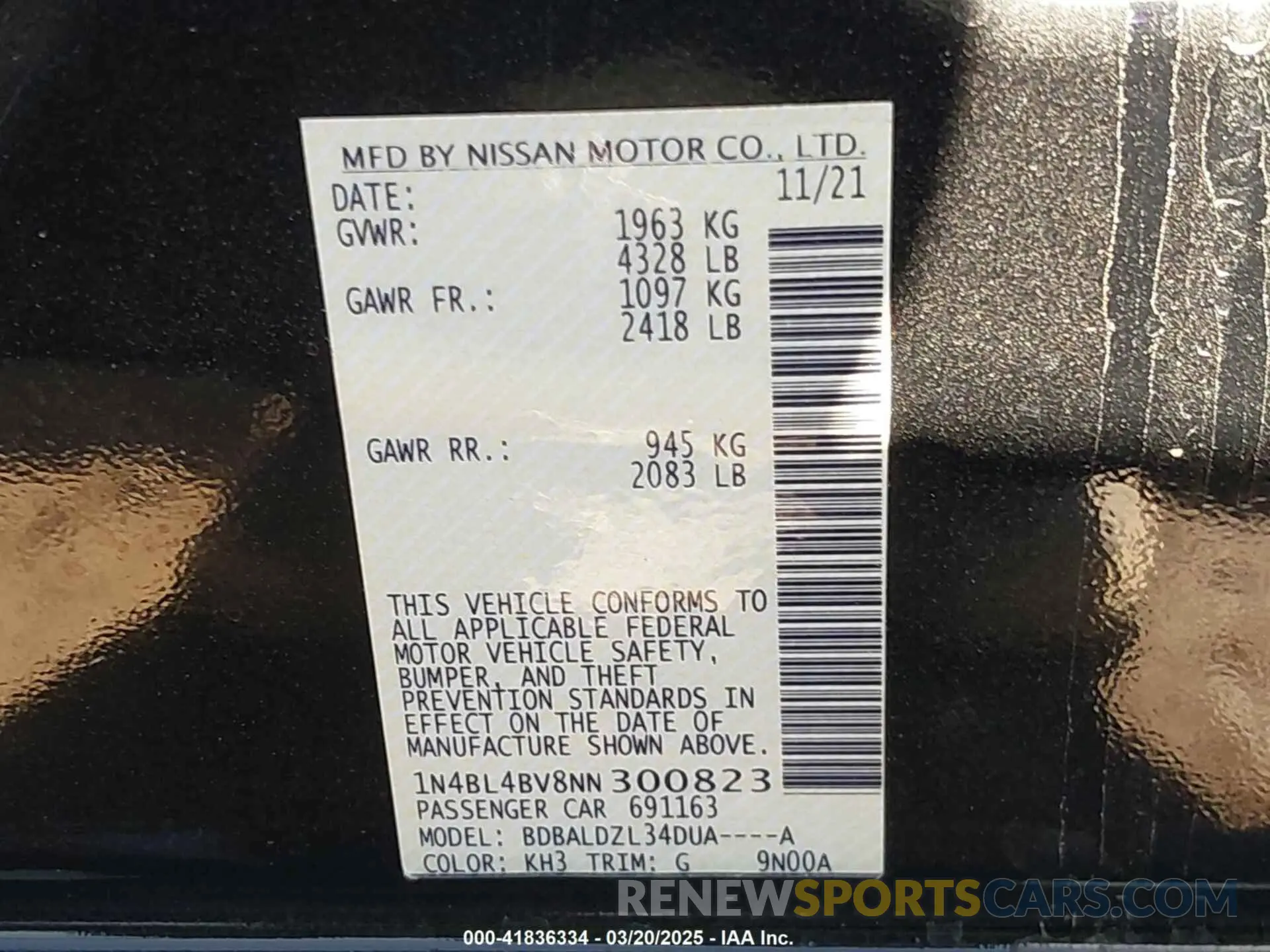 9 Photograph of a damaged car 1N4BL4BV8NN300823 NISSAN ALTIMA 2022