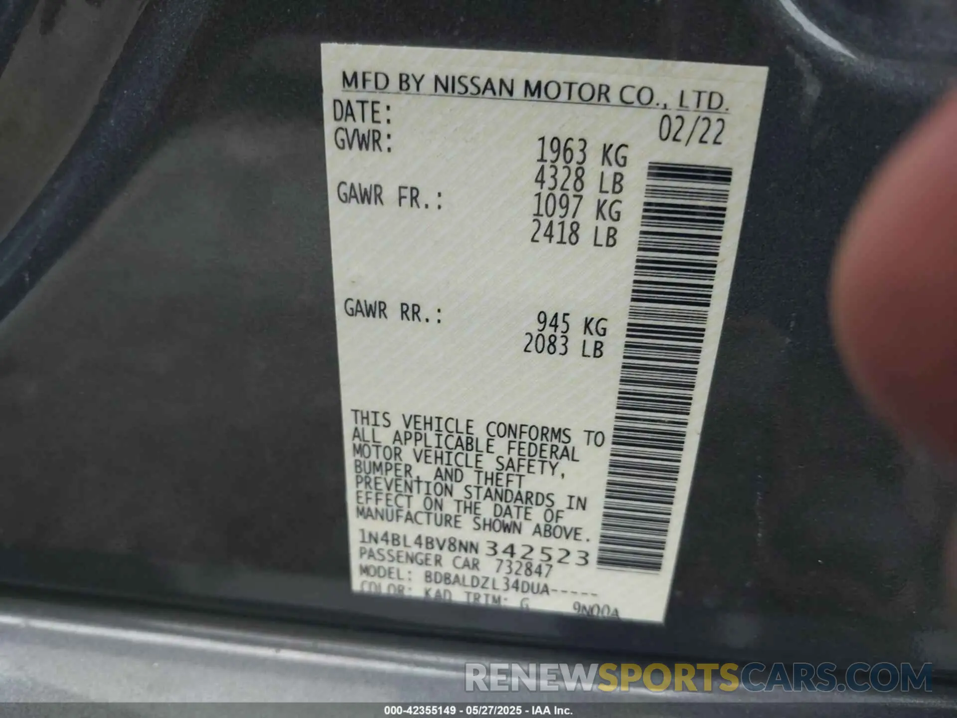 9 Photograph of a damaged car 1N4BL4BV8NN342523 NISSAN ALTIMA 2022