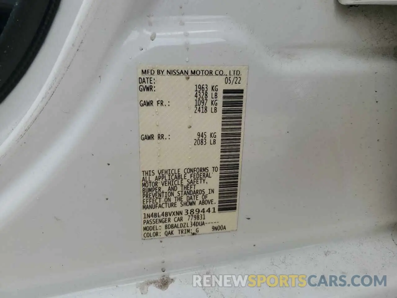 14 Photograph of a damaged car 1N4BL4BVXNN389441 NISSAN ALTIMA 2022