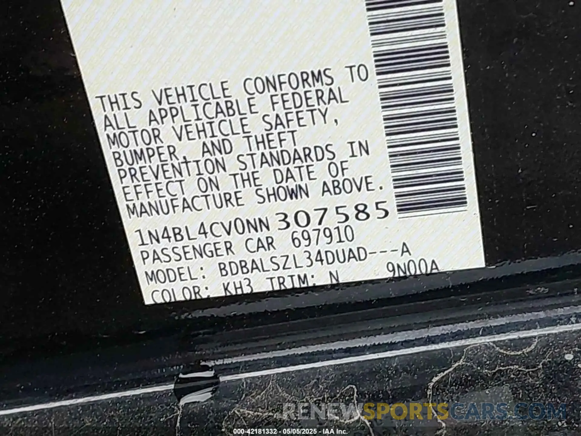 9 Photograph of a damaged car 1N4BL4CV0NN307585 NISSAN ALTIMA 2022