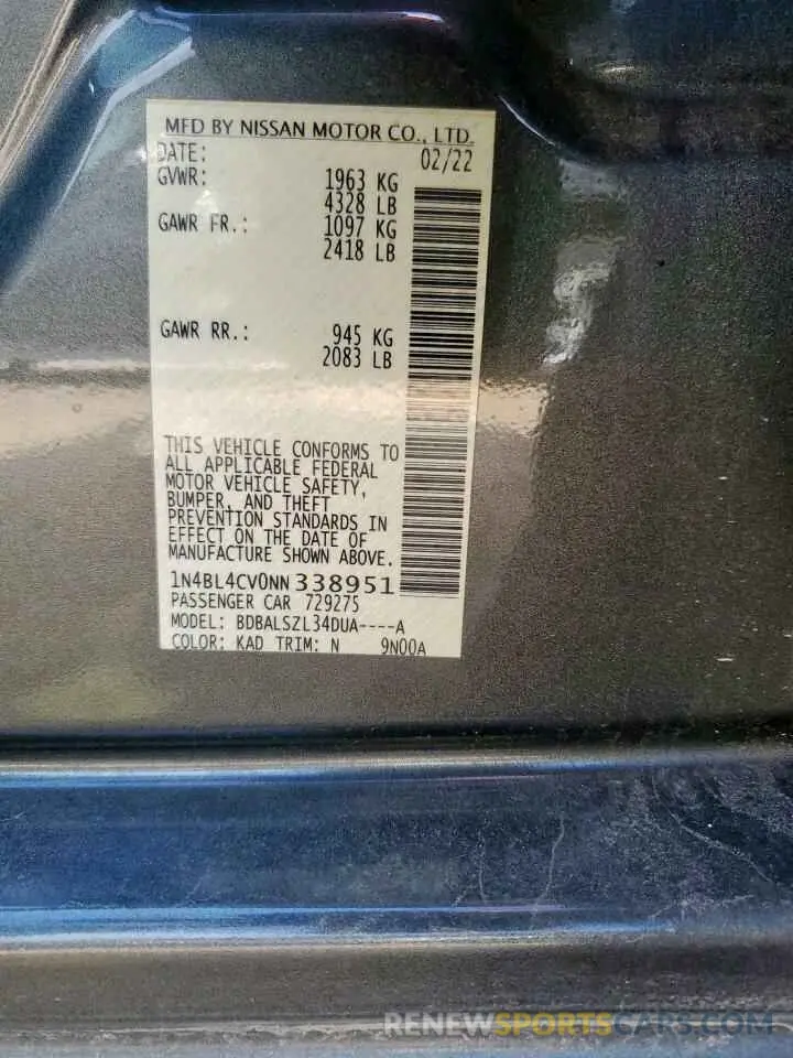 13 Photograph of a damaged car 1N4BL4CV0NN338951 NISSAN ALTIMA 2022