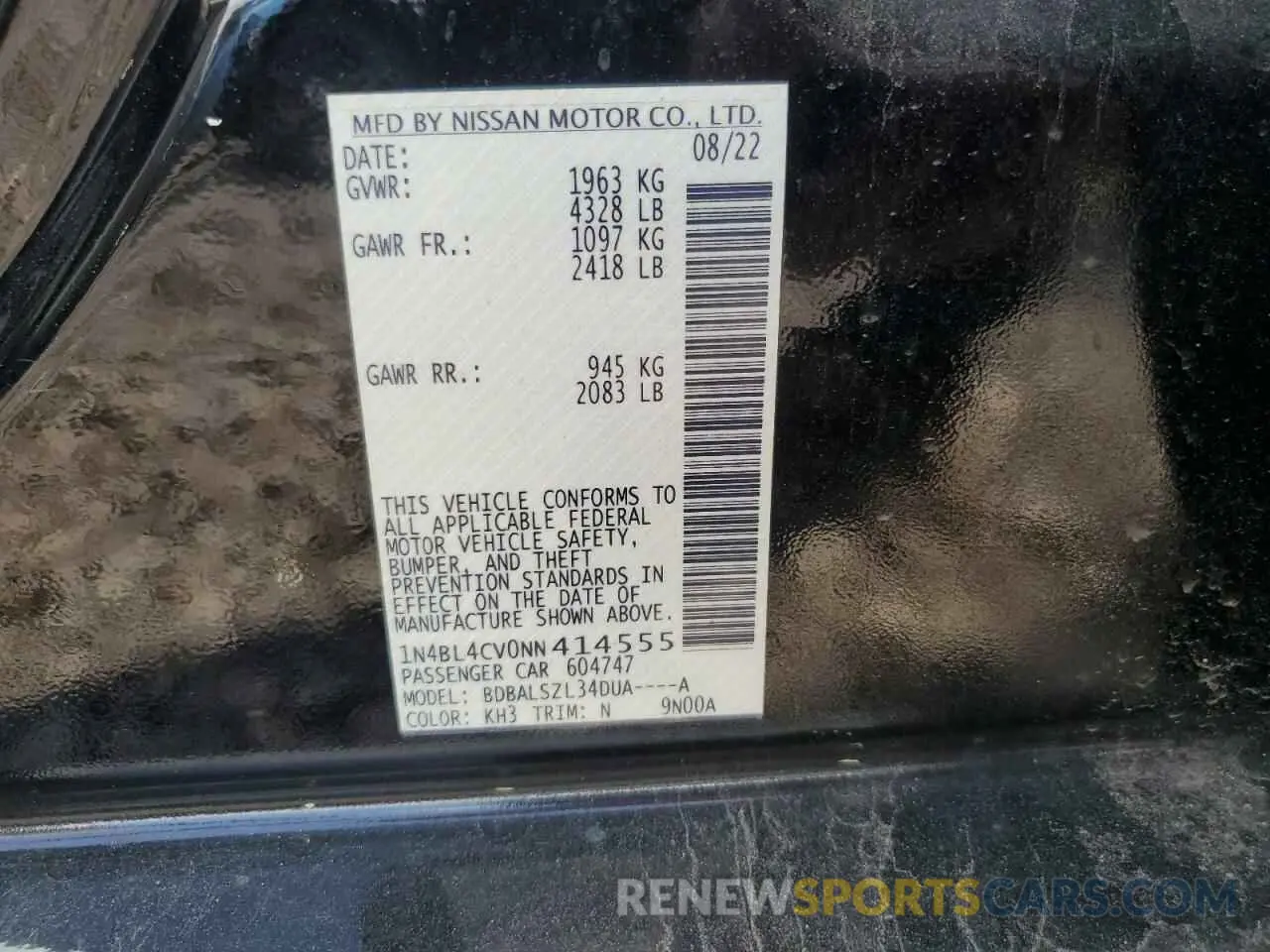 13 Photograph of a damaged car 1N4BL4CV0NN414555 NISSAN ALTIMA 2022