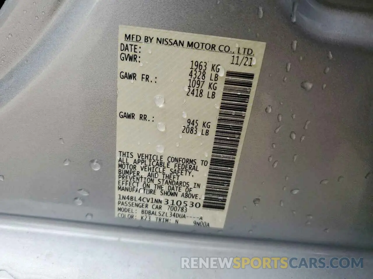 13 Photograph of a damaged car 1N4BL4CV1NN310530 NISSAN ALTIMA 2022