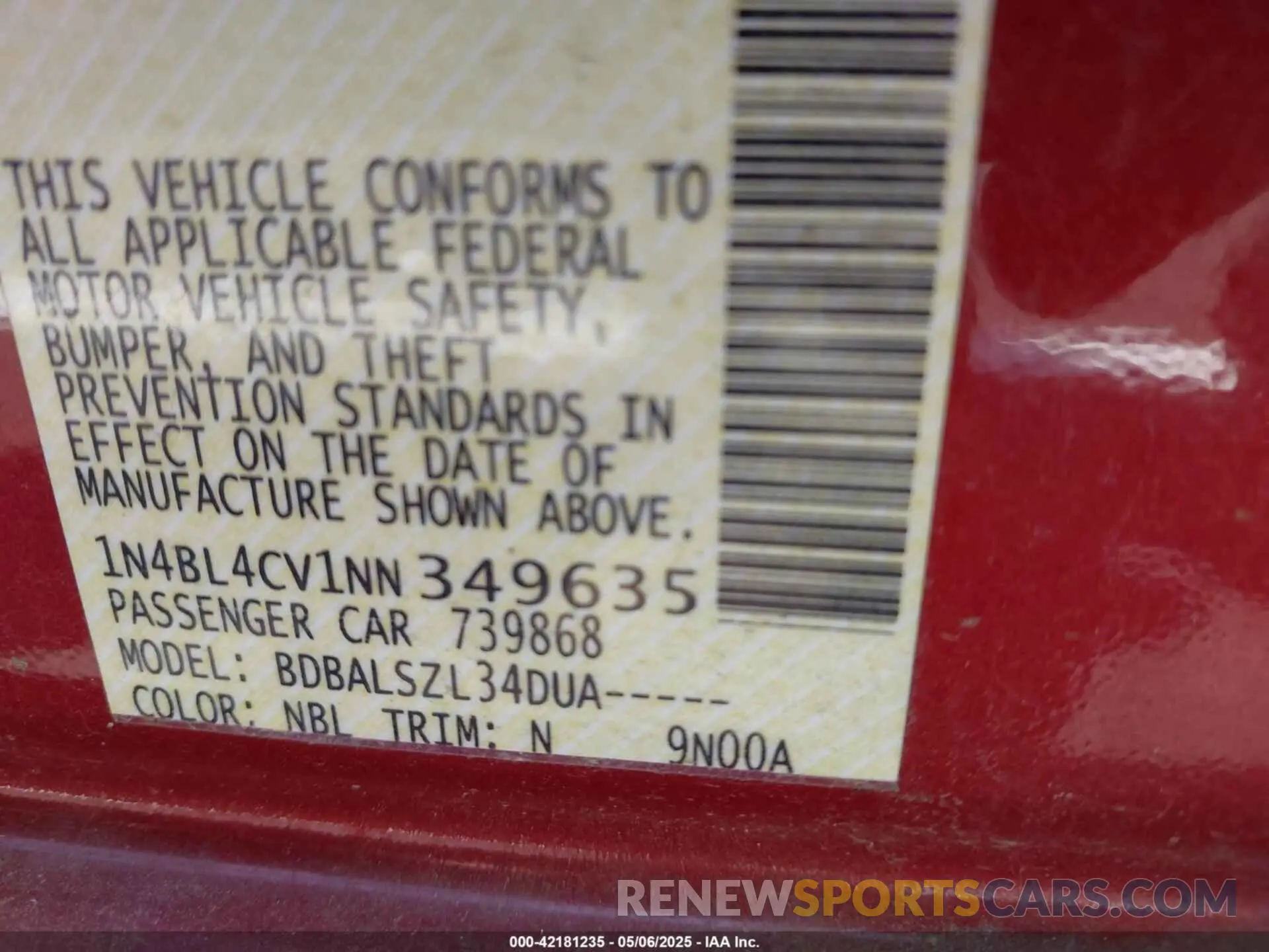 9 Photograph of a damaged car 1N4BL4CV1NN349635 NISSAN ALTIMA 2022