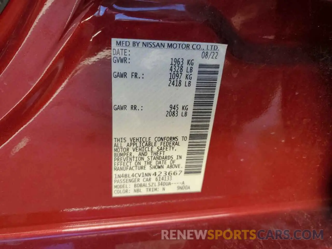 13 Photograph of a damaged car 1N4BL4CV1NN423667 NISSAN ALTIMA 2022