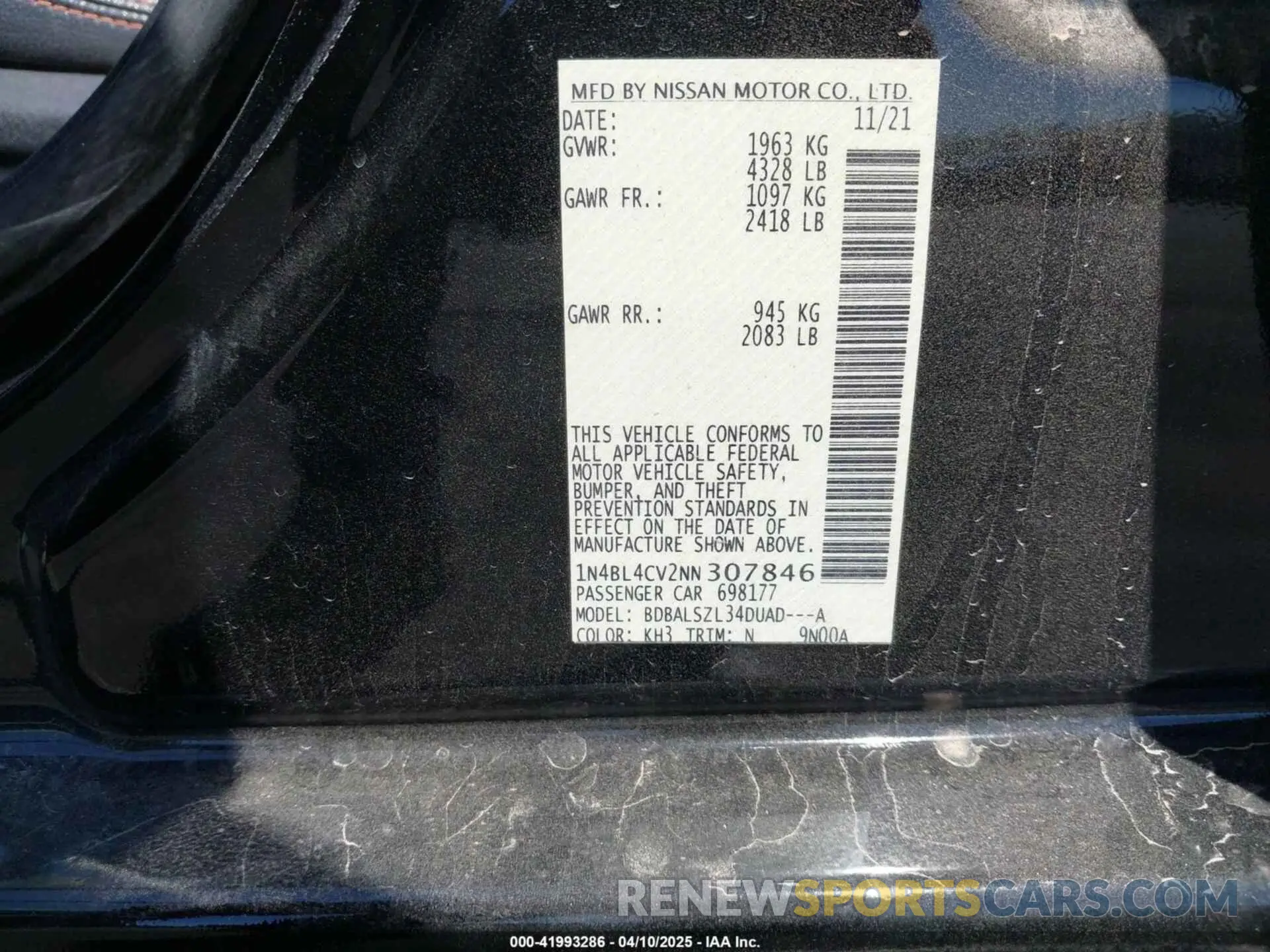 9 Photograph of a damaged car 1N4BL4CV2NN307846 NISSAN ALTIMA 2022
