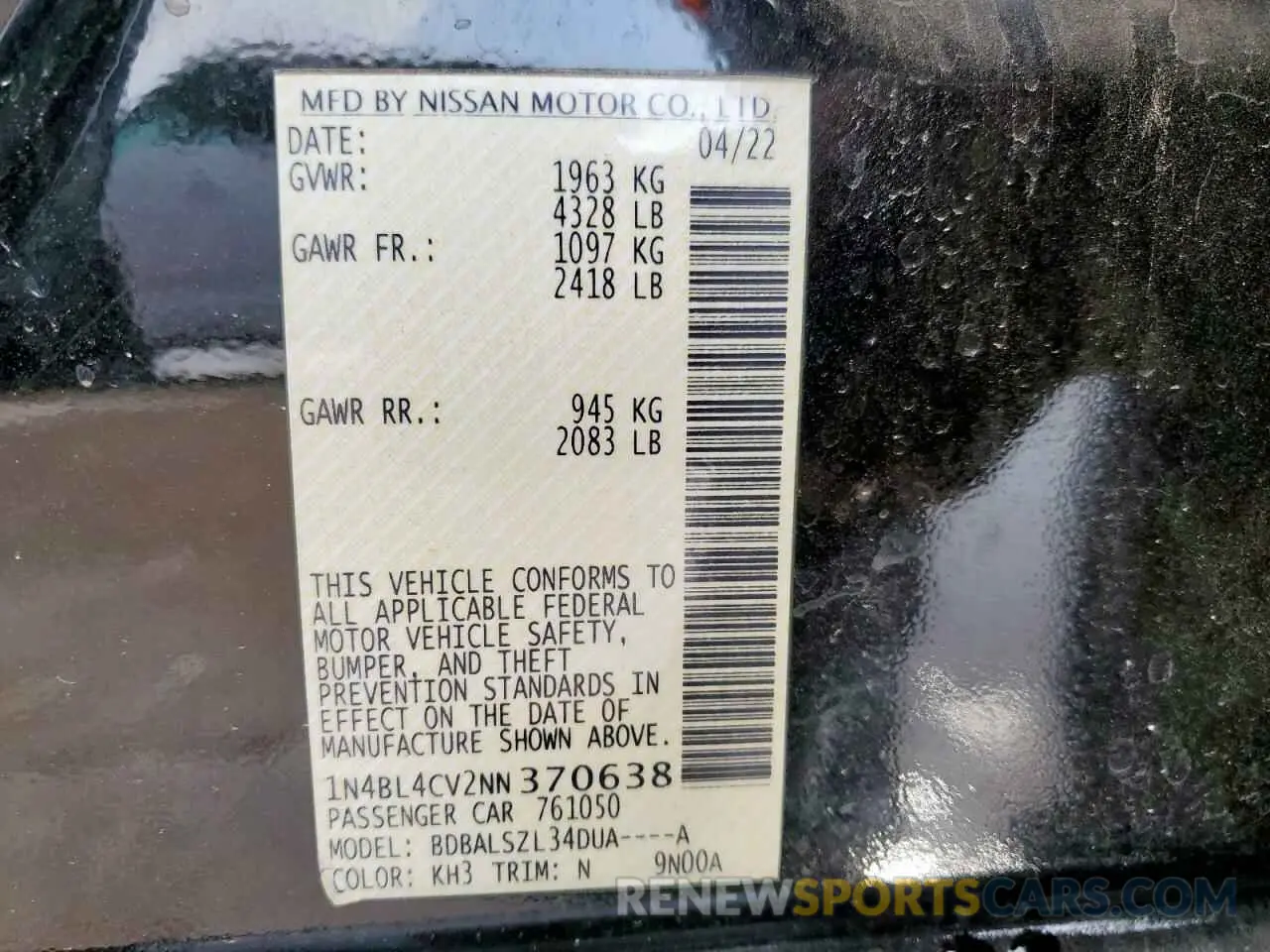 14 Photograph of a damaged car 1N4BL4CV2NN370638 NISSAN ALTIMA 2022