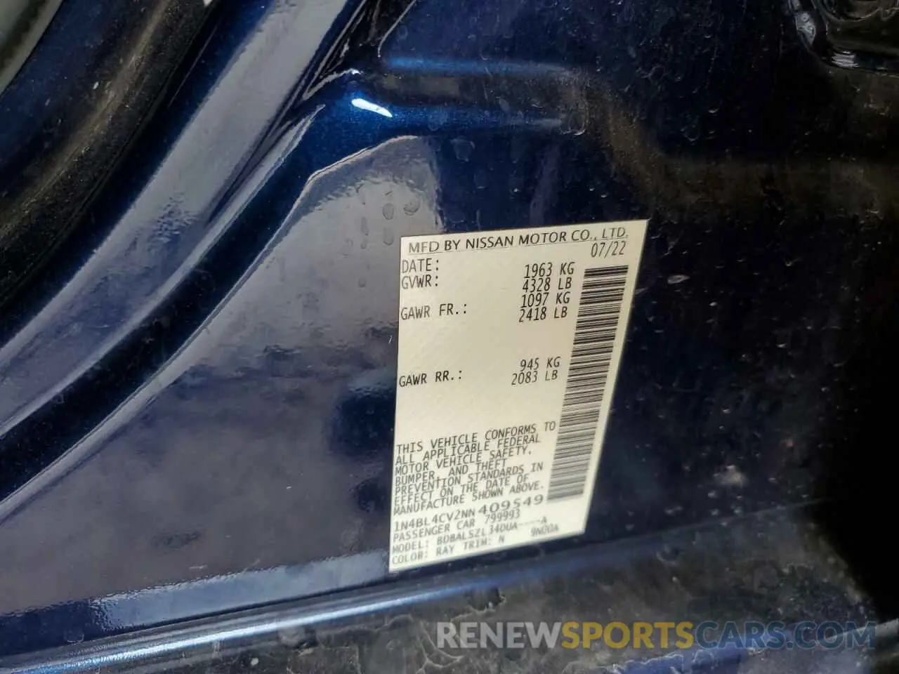 12 Photograph of a damaged car 1N4BL4CV2NN409549 NISSAN ALTIMA 2022