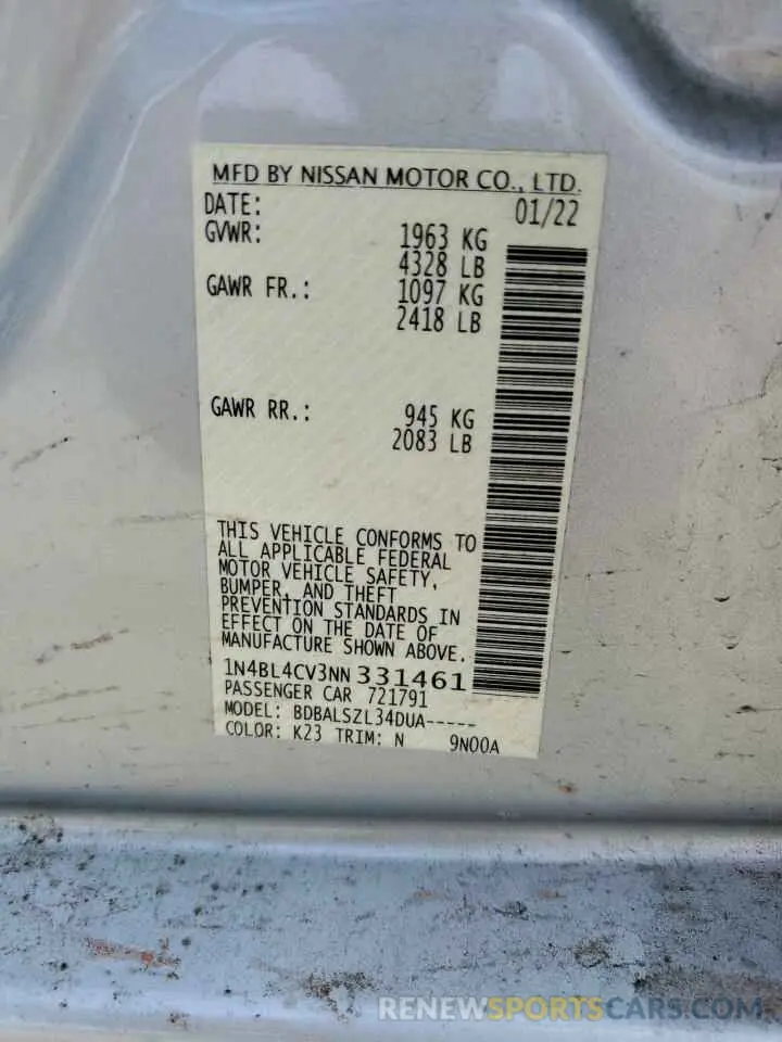 13 Photograph of a damaged car 1N4BL4CV3NN331461 NISSAN ALTIMA 2022