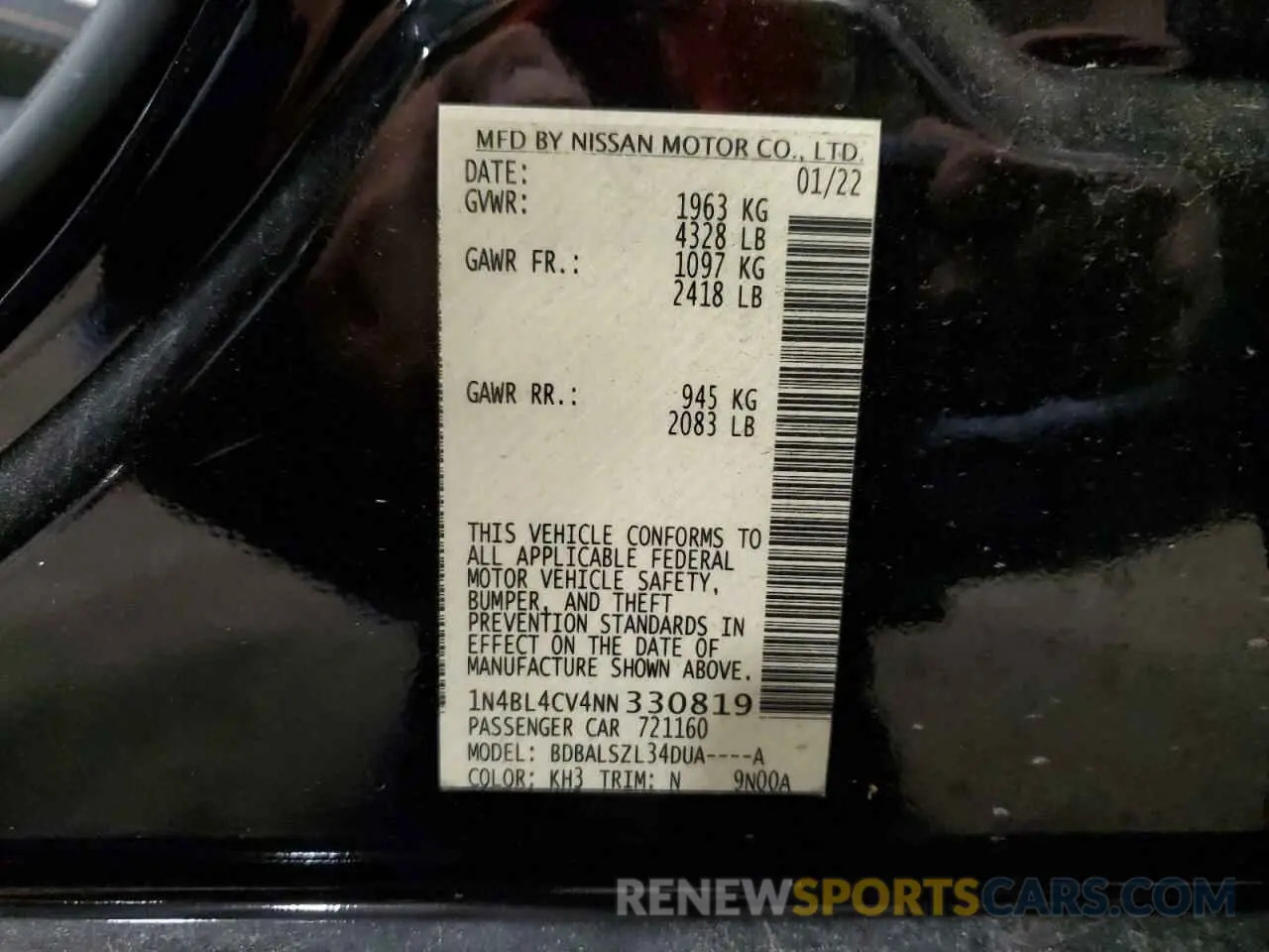 13 Photograph of a damaged car 1N4BL4CV4NN330819 NISSAN ALTIMA 2022