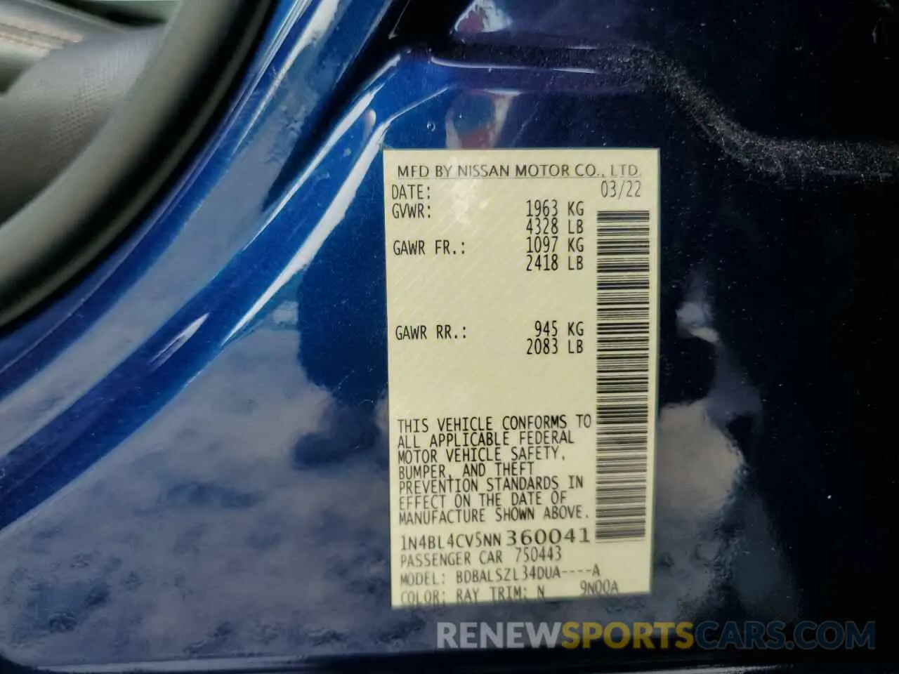12 Photograph of a damaged car 1N4BL4CV5NN360041 NISSAN ALTIMA 2022