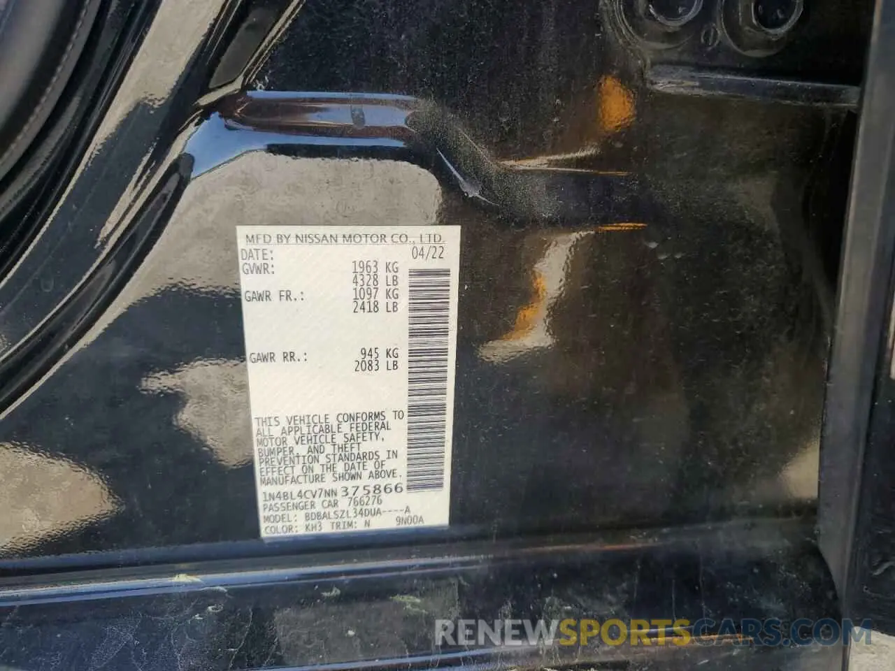 14 Photograph of a damaged car 1N4BL4CV7NN375866 NISSAN ALTIMA 2022