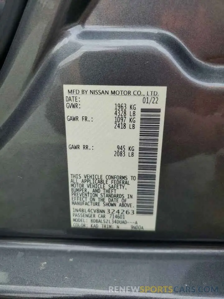 13 Photograph of a damaged car 1N4BL4CV8NN324263 NISSAN ALTIMA 2022