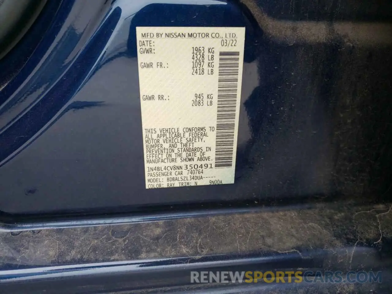 14 Photograph of a damaged car 1N4BL4CV8NN350491 NISSAN ALTIMA 2022