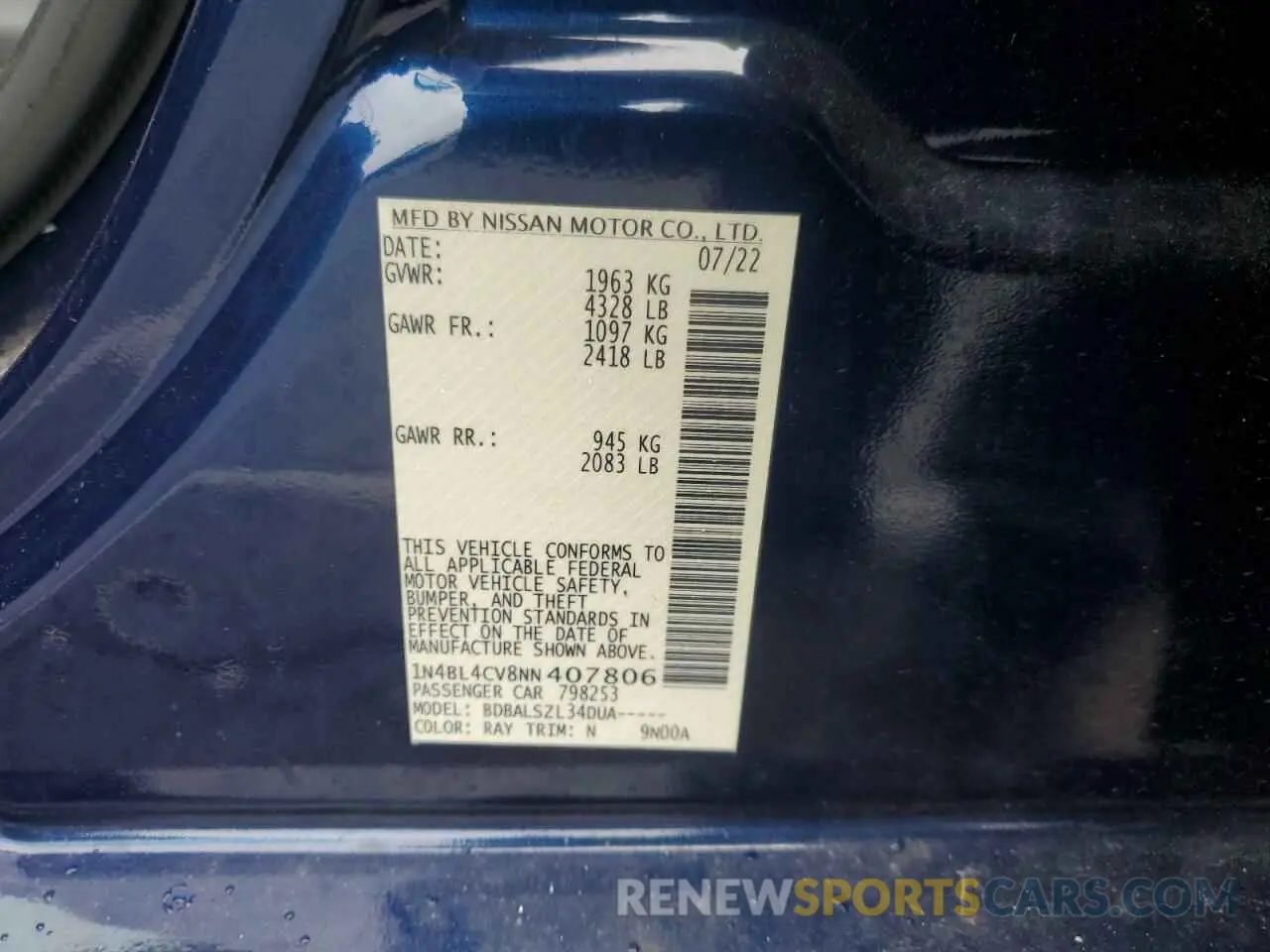12 Photograph of a damaged car 1N4BL4CV8NN407806 NISSAN ALTIMA 2022