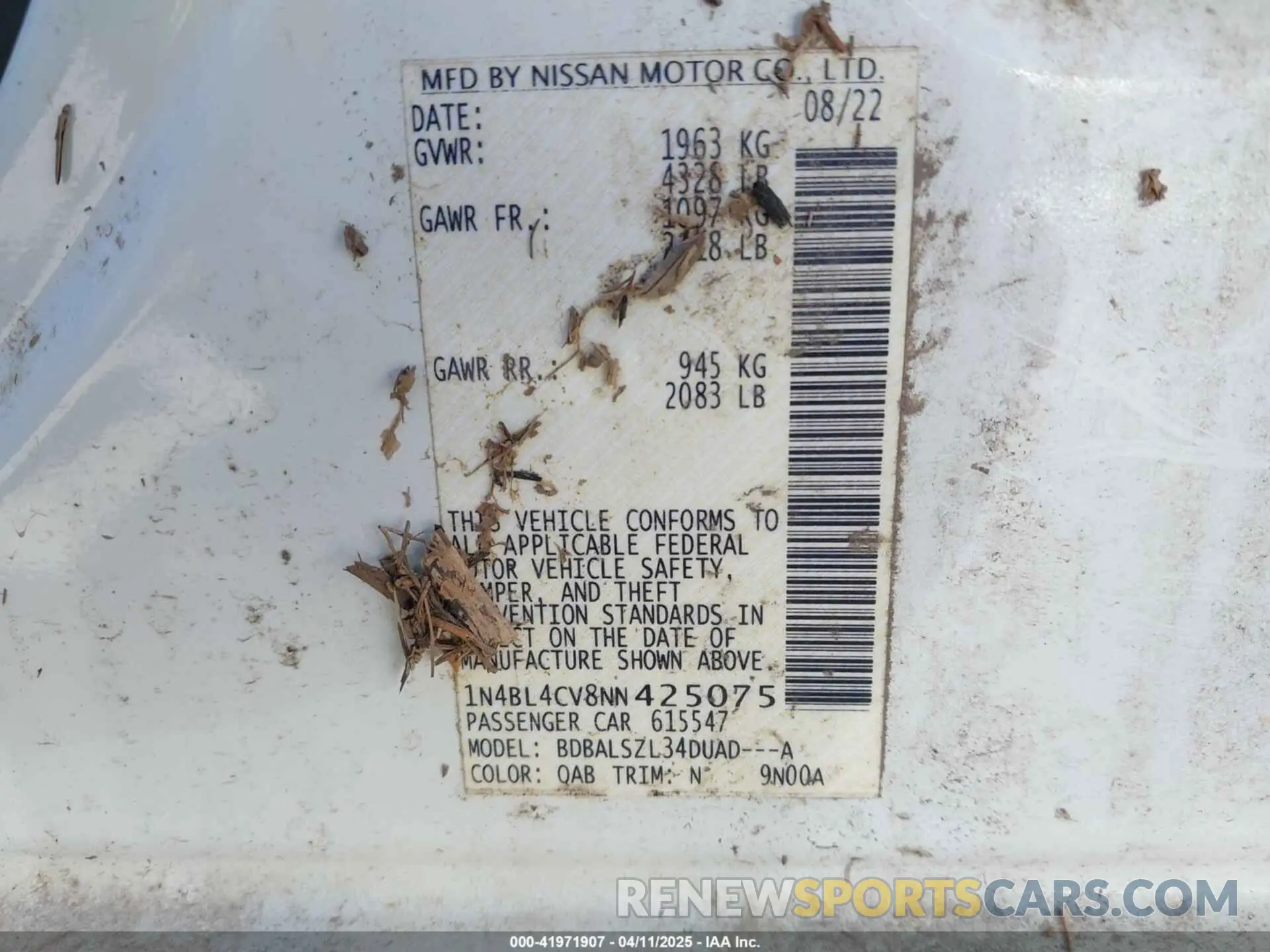 9 Photograph of a damaged car 1N4BL4CV8NN425075 NISSAN ALTIMA 2022