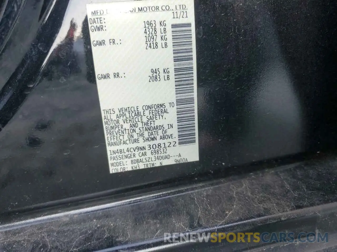 13 Photograph of a damaged car 1N4BL4CV9NN308122 NISSAN ALTIMA 2022