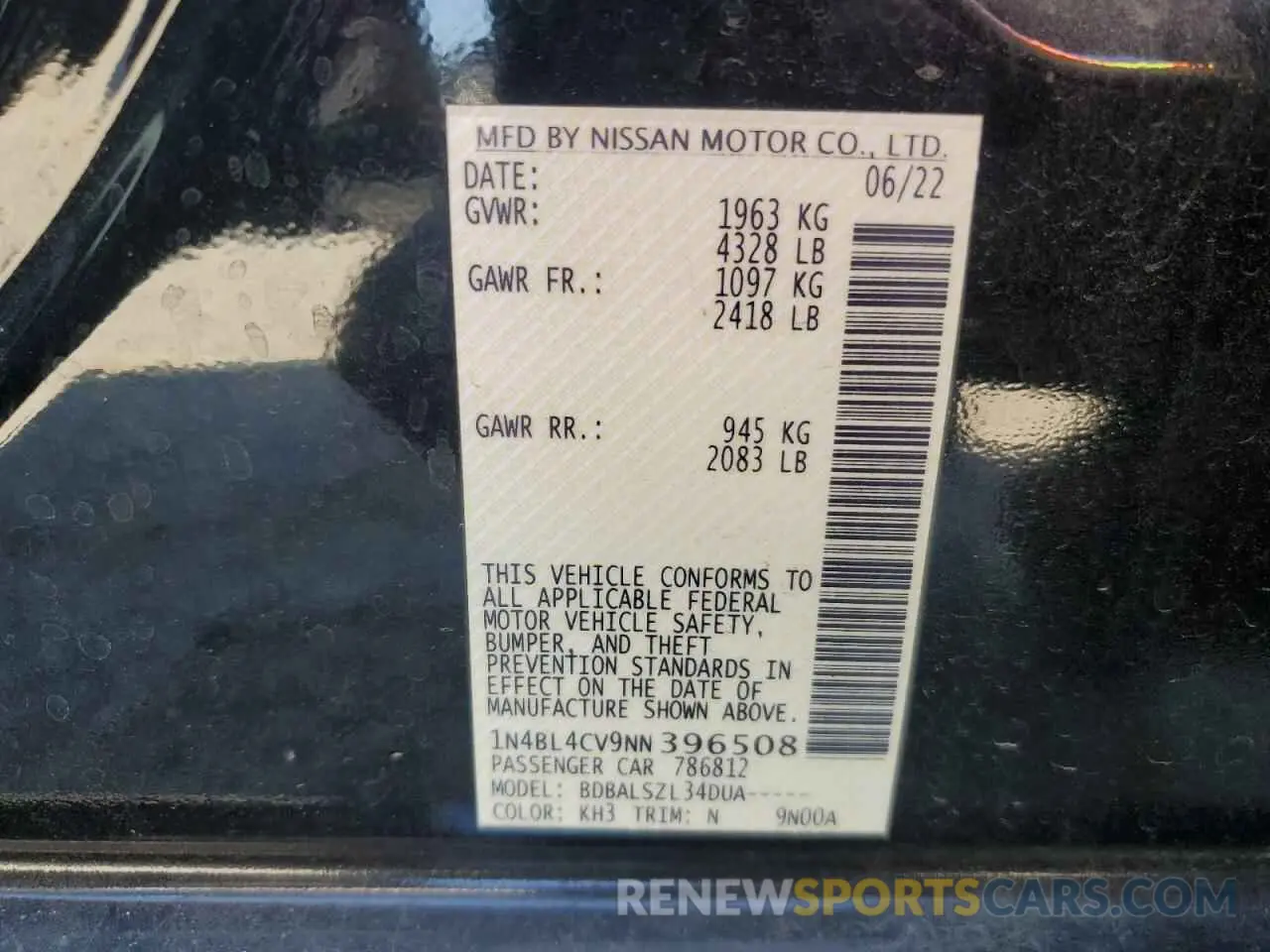 12 Photograph of a damaged car 1N4BL4CV9NN396508 NISSAN ALTIMA 2022