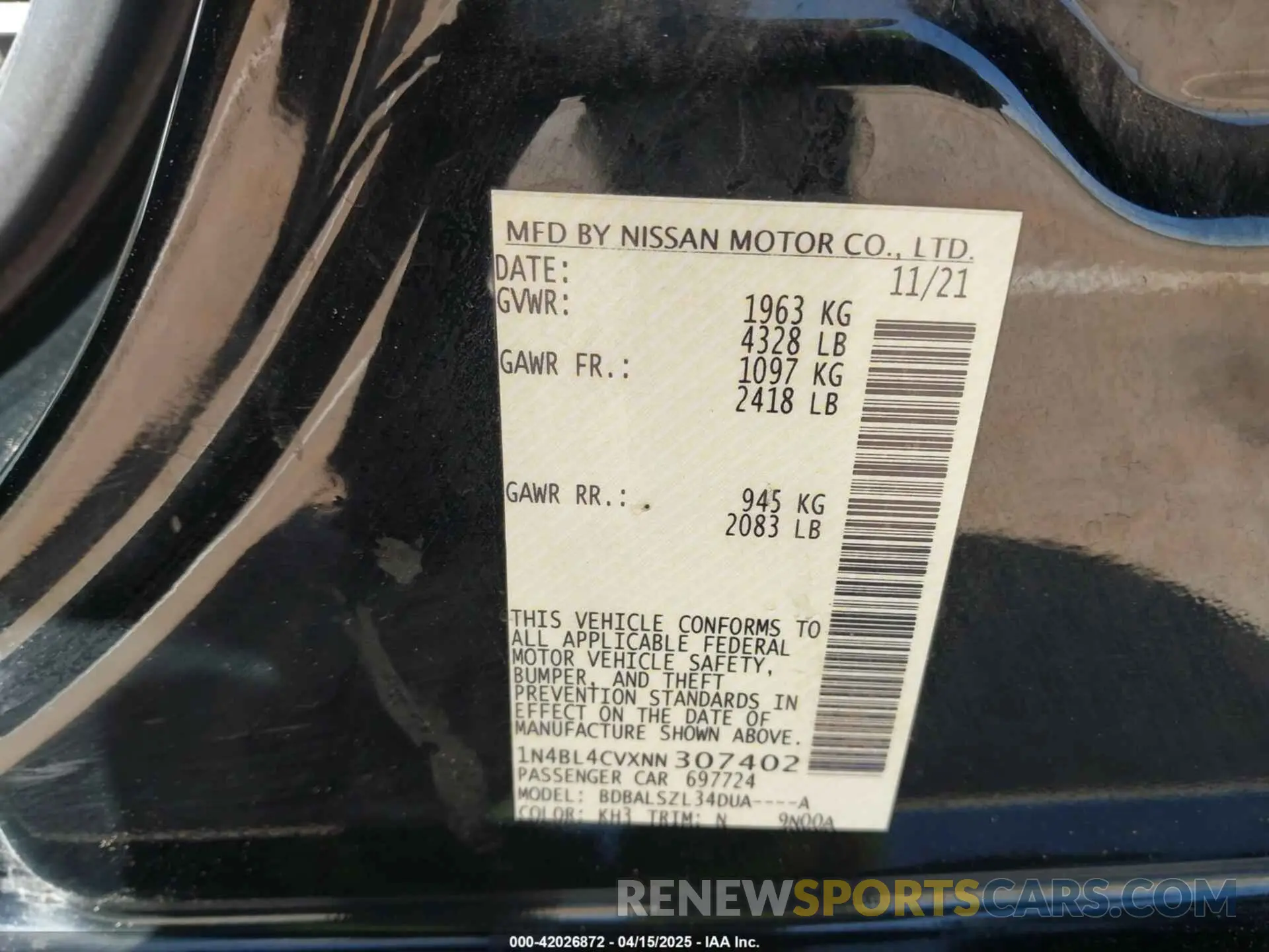 9 Photograph of a damaged car 1N4BL4CVXNN307402 NISSAN ALTIMA 2022