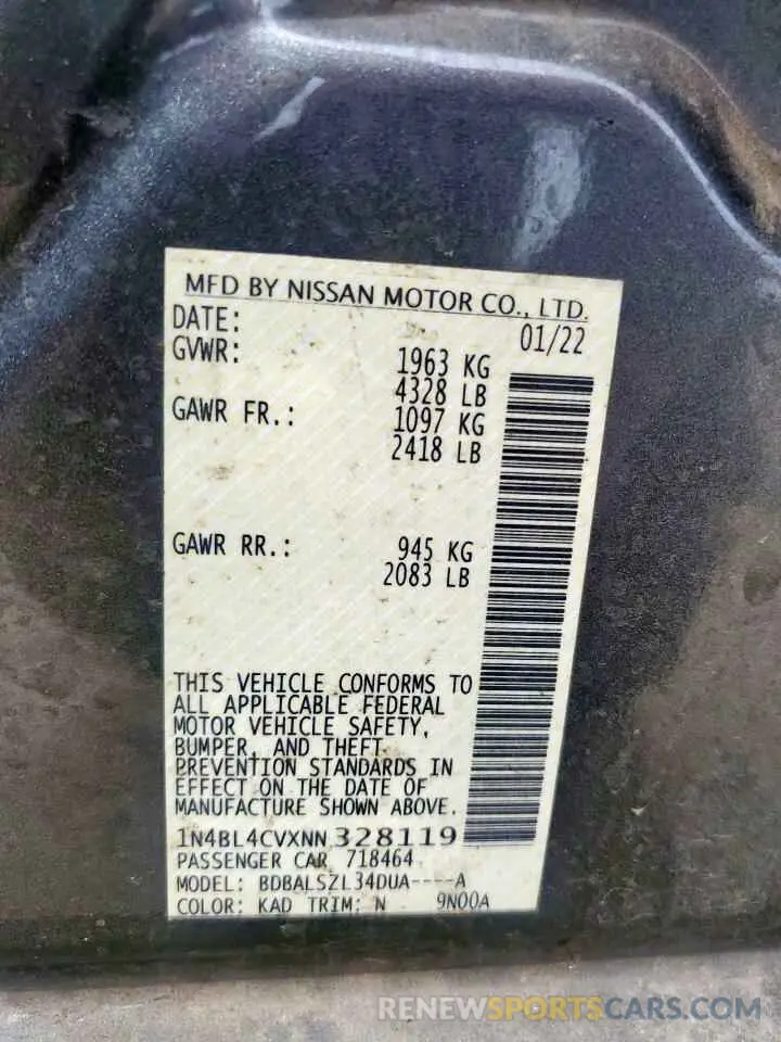 12 Photograph of a damaged car 1N4BL4CVXNN328119 NISSAN ALTIMA 2022