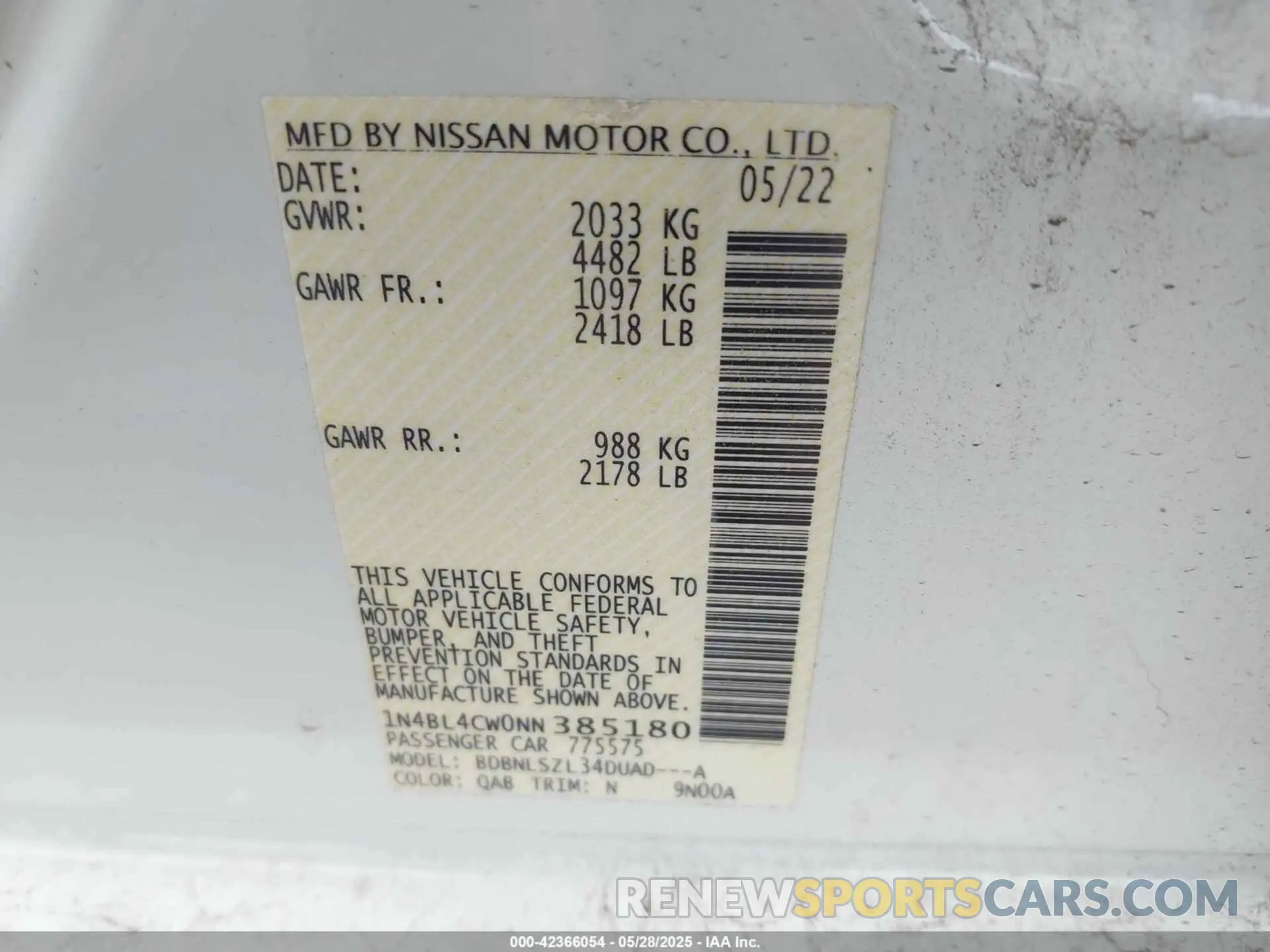 9 Photograph of a damaged car 1N4BL4CW0NN385180 NISSAN ALTIMA 2022