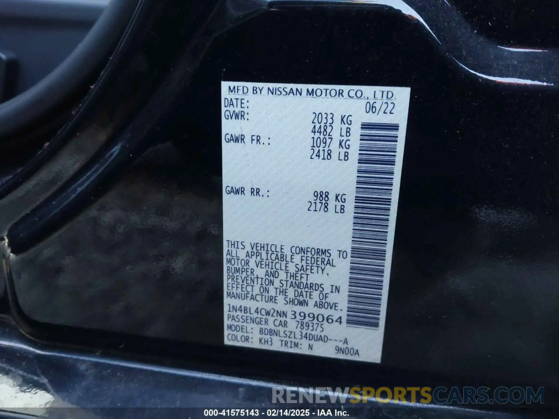 9 Photograph of a damaged car 1N4BL4CW2NN399064 NISSAN ALTIMA 2022