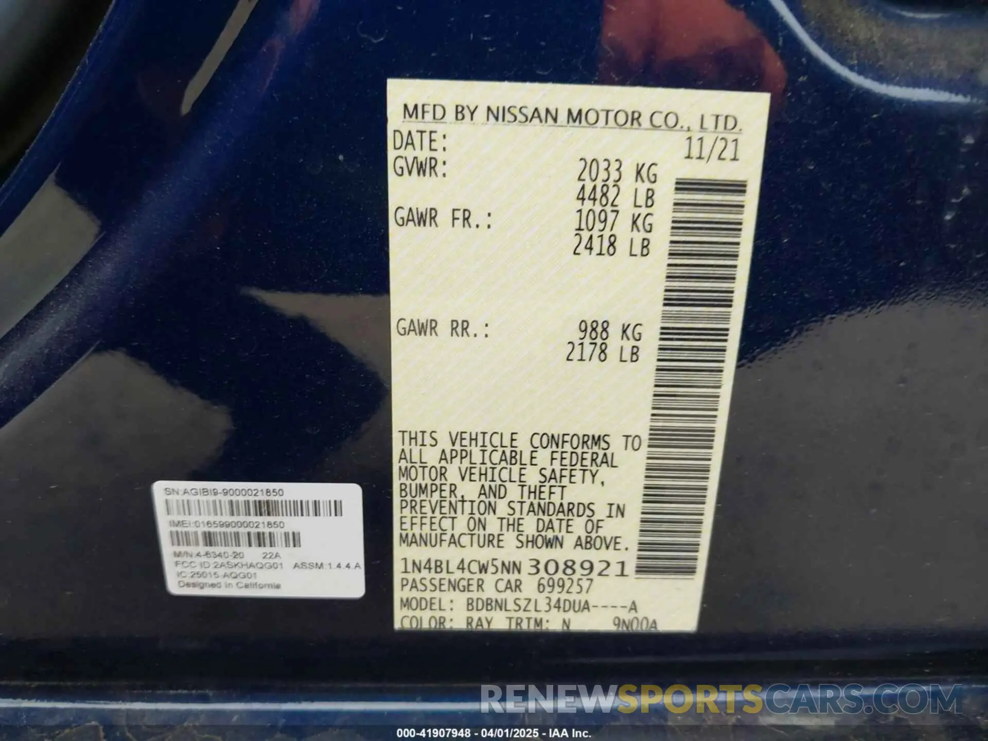 9 Photograph of a damaged car 1N4BL4CW5NN308921 NISSAN ALTIMA 2022
