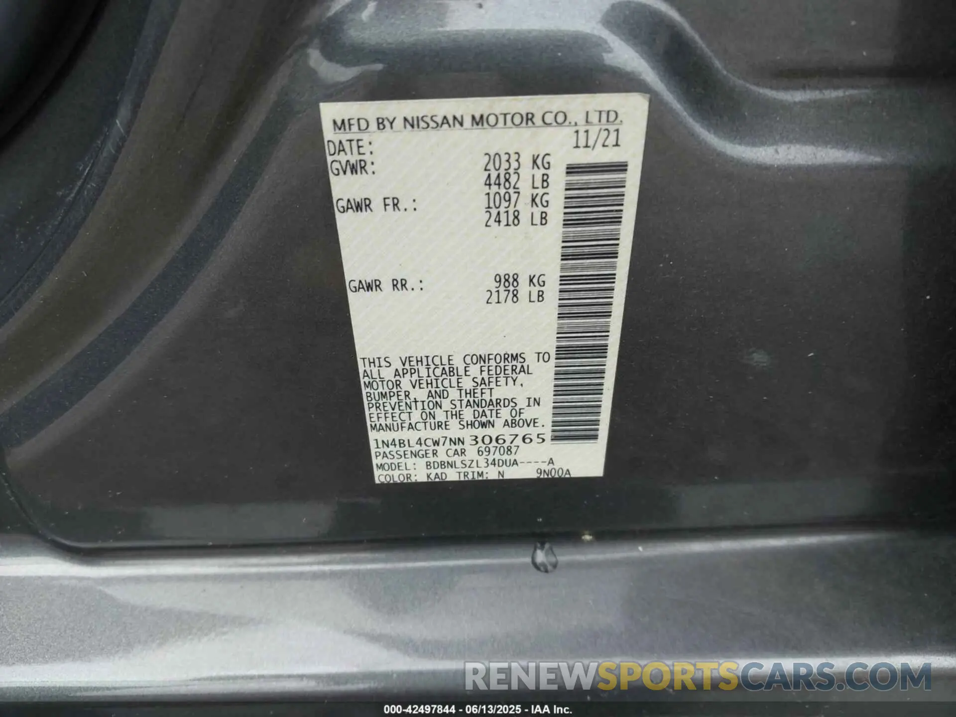 9 Photograph of a damaged car 1N4BL4CW7NN306765 NISSAN ALTIMA 2022