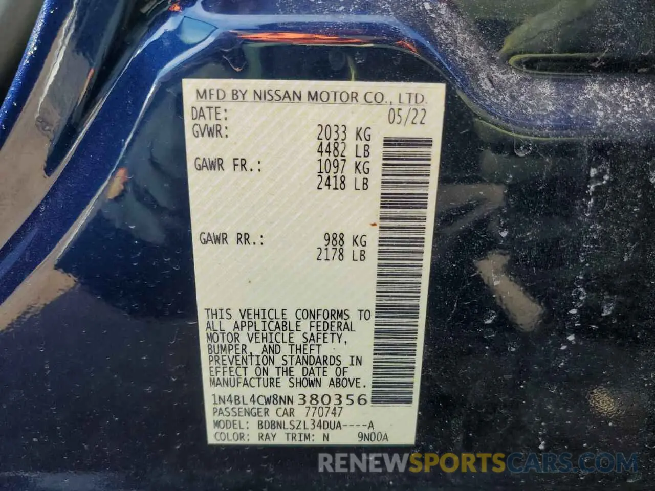 12 Photograph of a damaged car 1N4BL4CW8NN380356 NISSAN ALTIMA 2022
