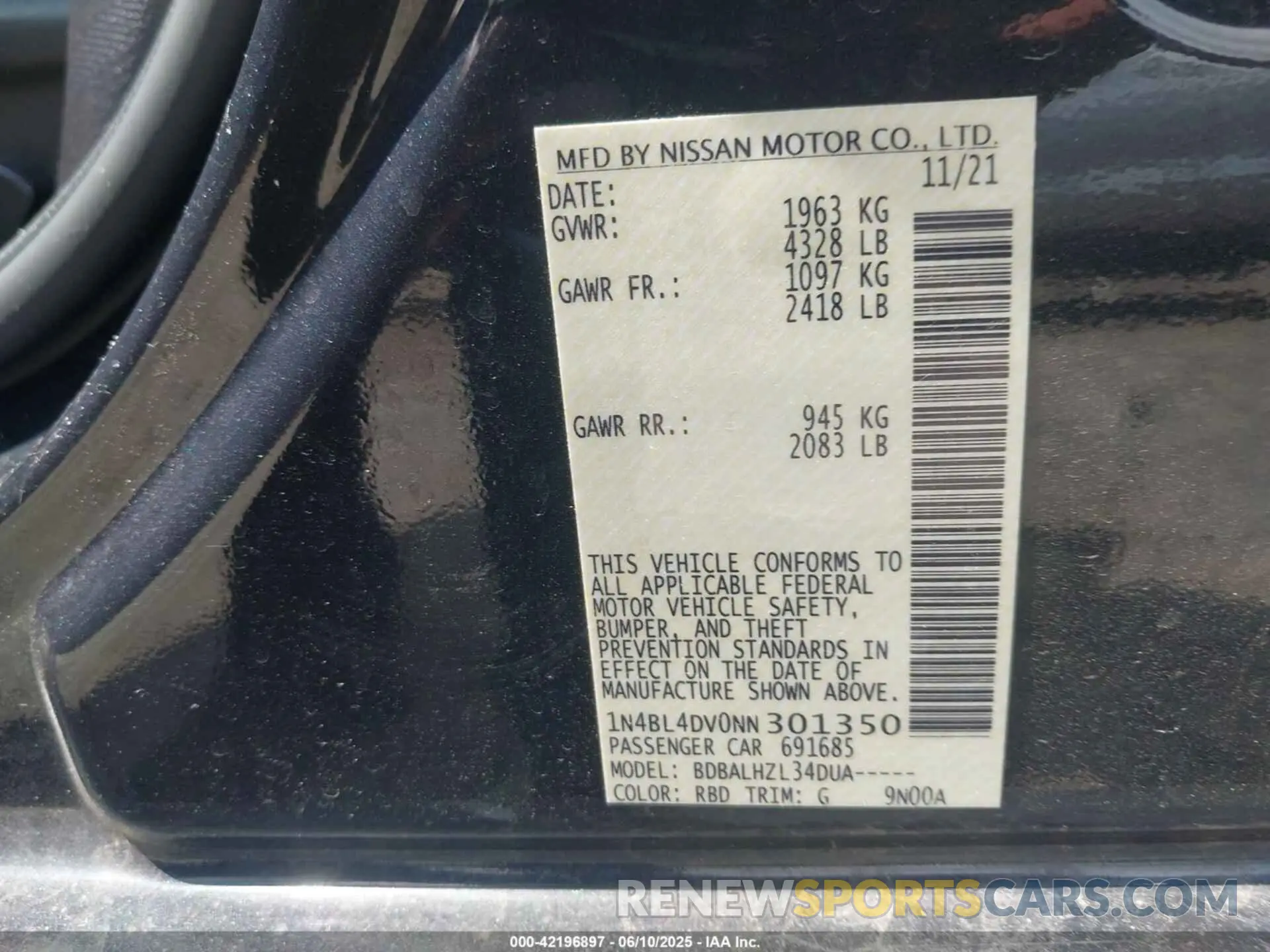 9 Photograph of a damaged car 1N4BL4DV0NN301350 NISSAN ALTIMA 2022