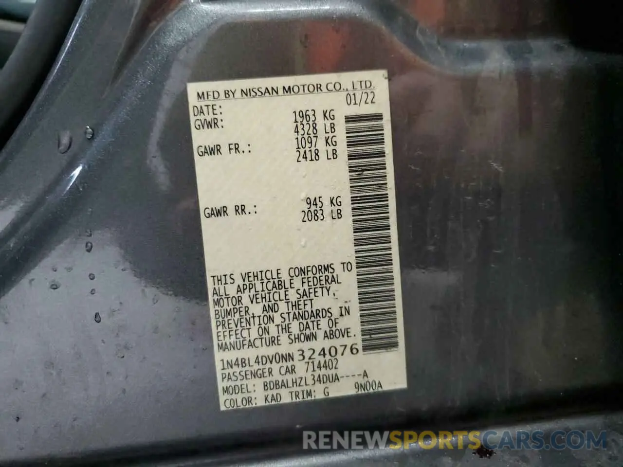 13 Photograph of a damaged car 1N4BL4DV0NN324076 NISSAN ALTIMA 2022