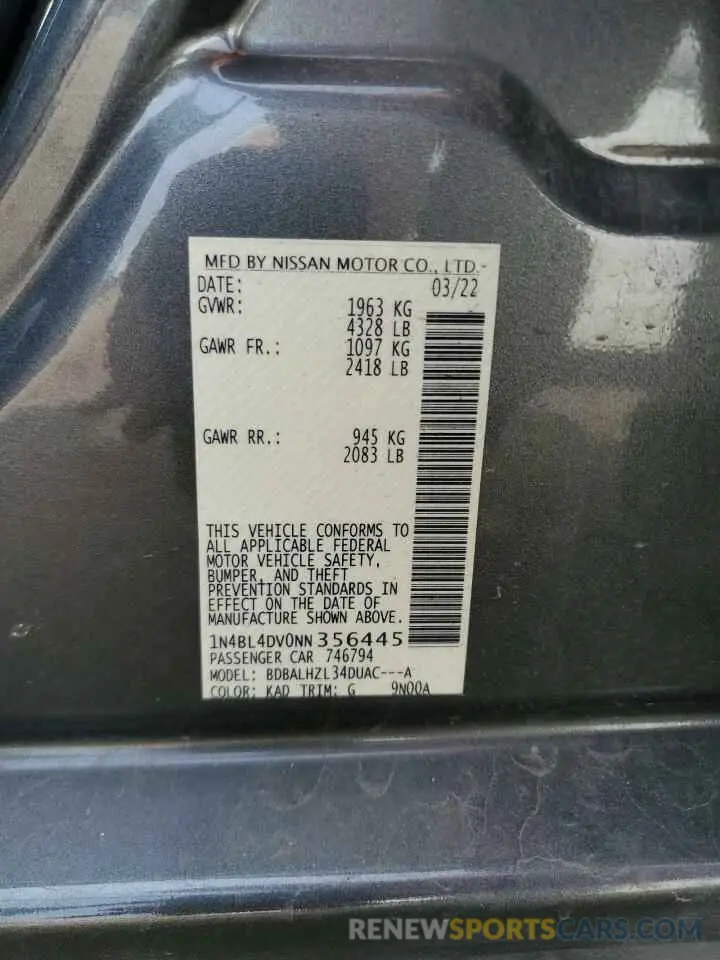 13 Photograph of a damaged car 1N4BL4DV0NN356445 NISSAN ALTIMA 2022