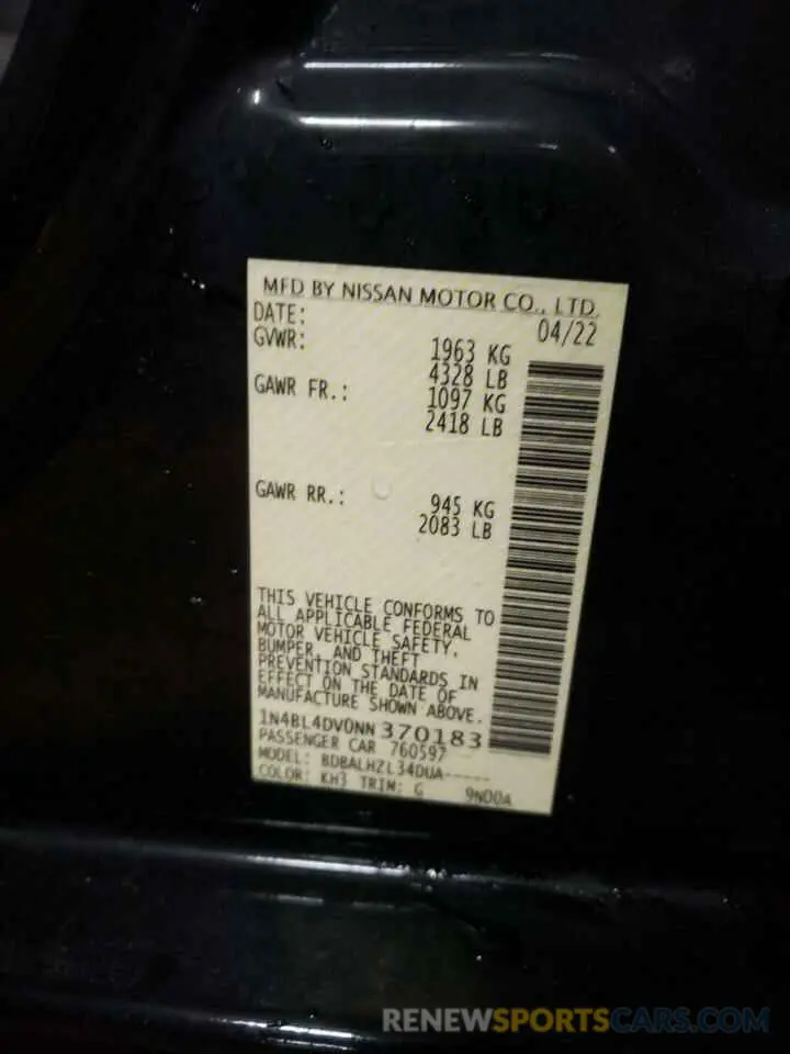 12 Photograph of a damaged car 1N4BL4DV0NN370183 NISSAN ALTIMA 2022