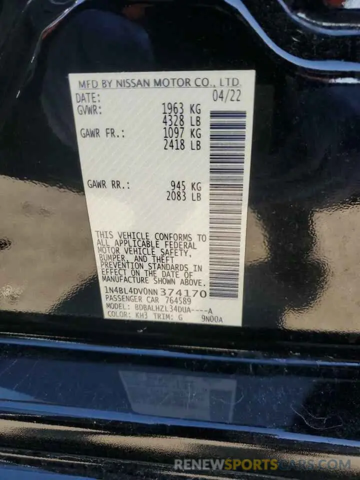 14 Photograph of a damaged car 1N4BL4DV0NN374170 NISSAN ALTIMA 2022