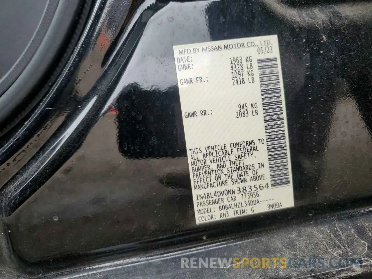 12 Photograph of a damaged car 1N4BL4DV0NN383564 NISSAN ALTIMA 2022