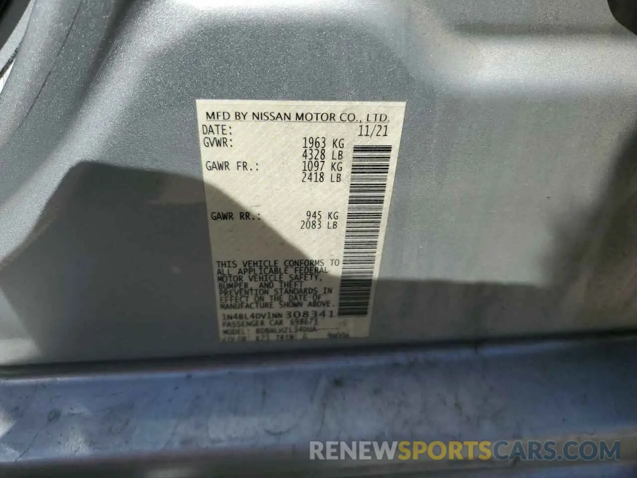 12 Photograph of a damaged car 1N4BL4DV1NN308341 NISSAN ALTIMA 2022