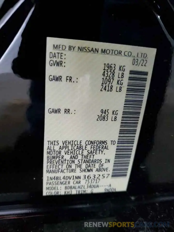 14 Photograph of a damaged car 1N4BL4DV1NN363257 NISSAN ALTIMA 2022