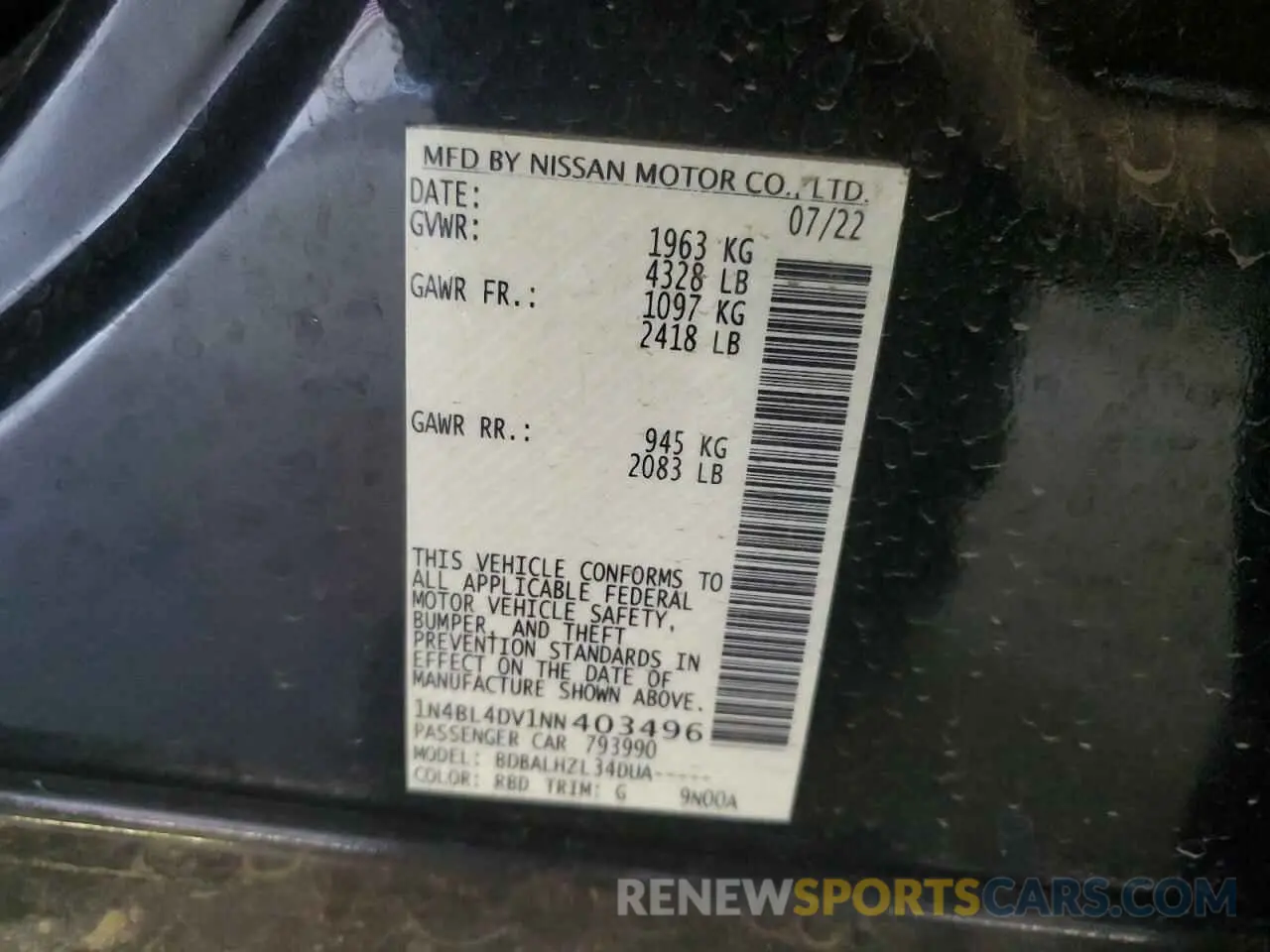 13 Photograph of a damaged car 1N4BL4DV1NN403496 NISSAN ALTIMA 2022