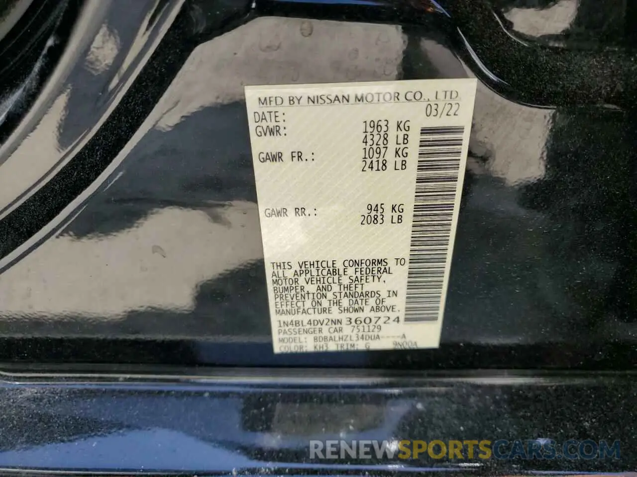 12 Photograph of a damaged car 1N4BL4DV2NN360724 NISSAN ALTIMA 2022