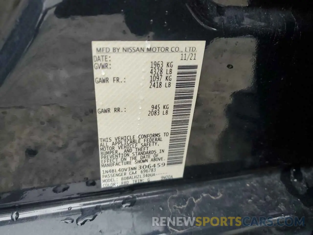 14 Photograph of a damaged car 1N4BL4DV3NN306459 NISSAN ALTIMA 2022