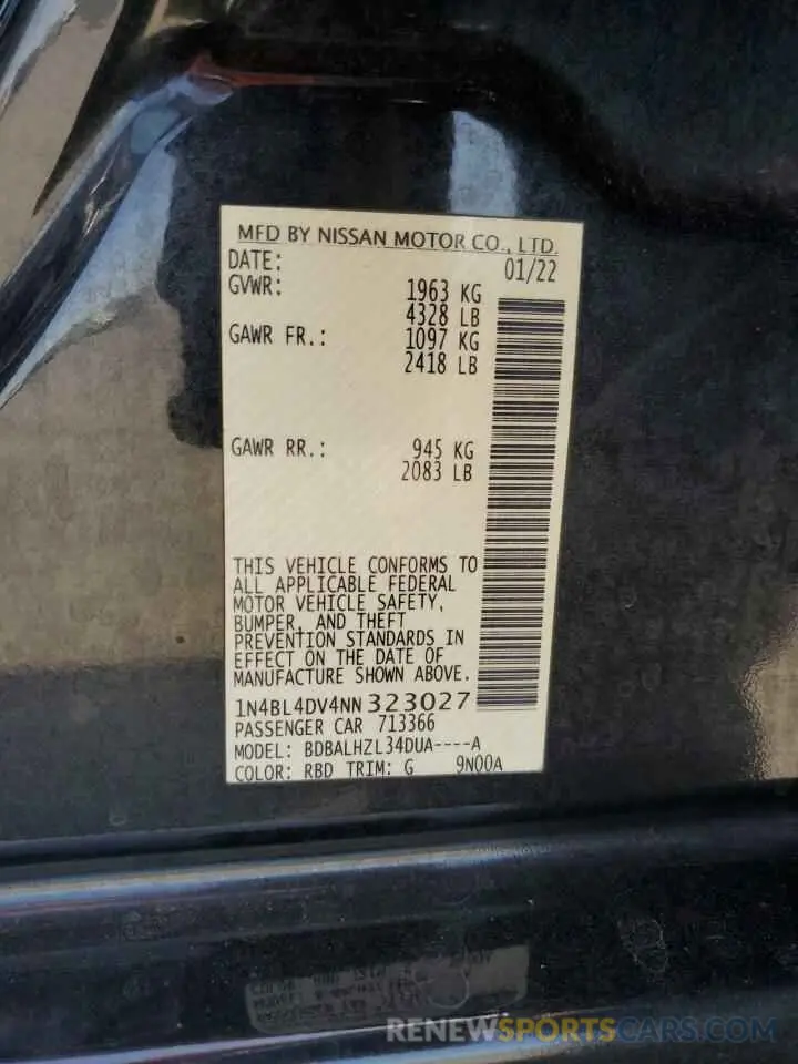 12 Photograph of a damaged car 1N4BL4DV4NN323027 NISSAN ALTIMA 2022