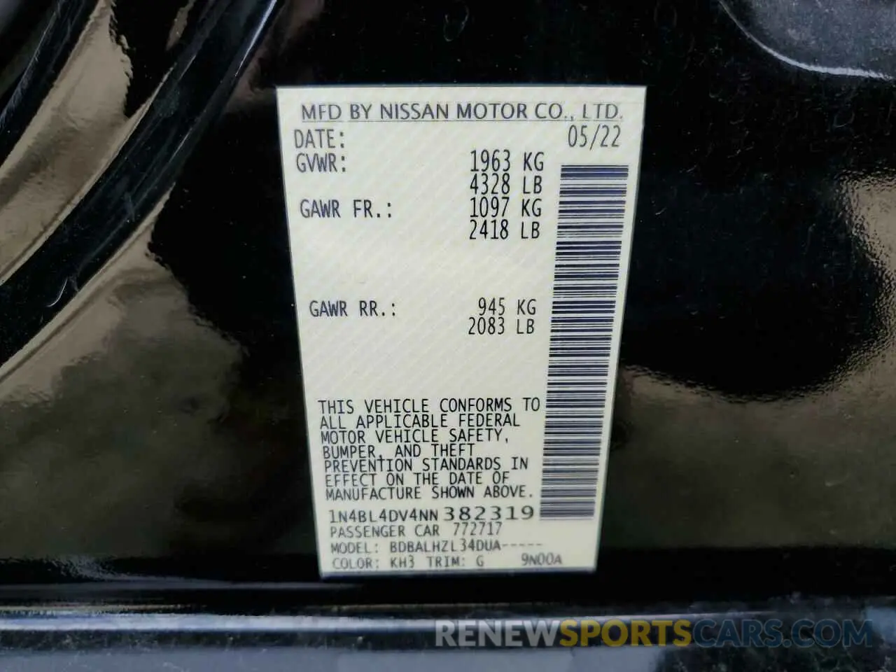 12 Photograph of a damaged car 1N4BL4DV4NN382319 NISSAN ALTIMA 2022
