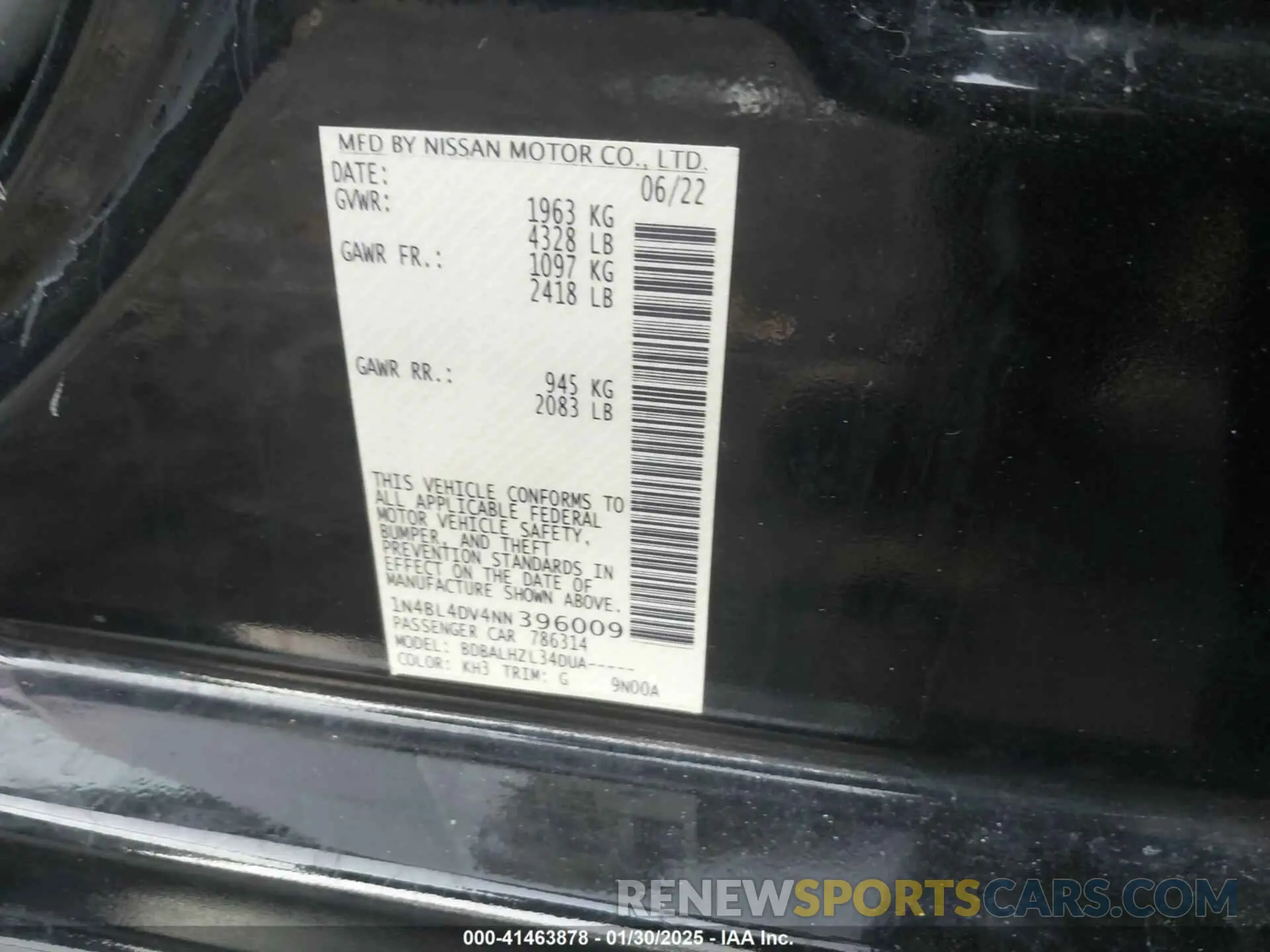 9 Photograph of a damaged car 1N4BL4DV4NN396009 NISSAN ALTIMA 2022
