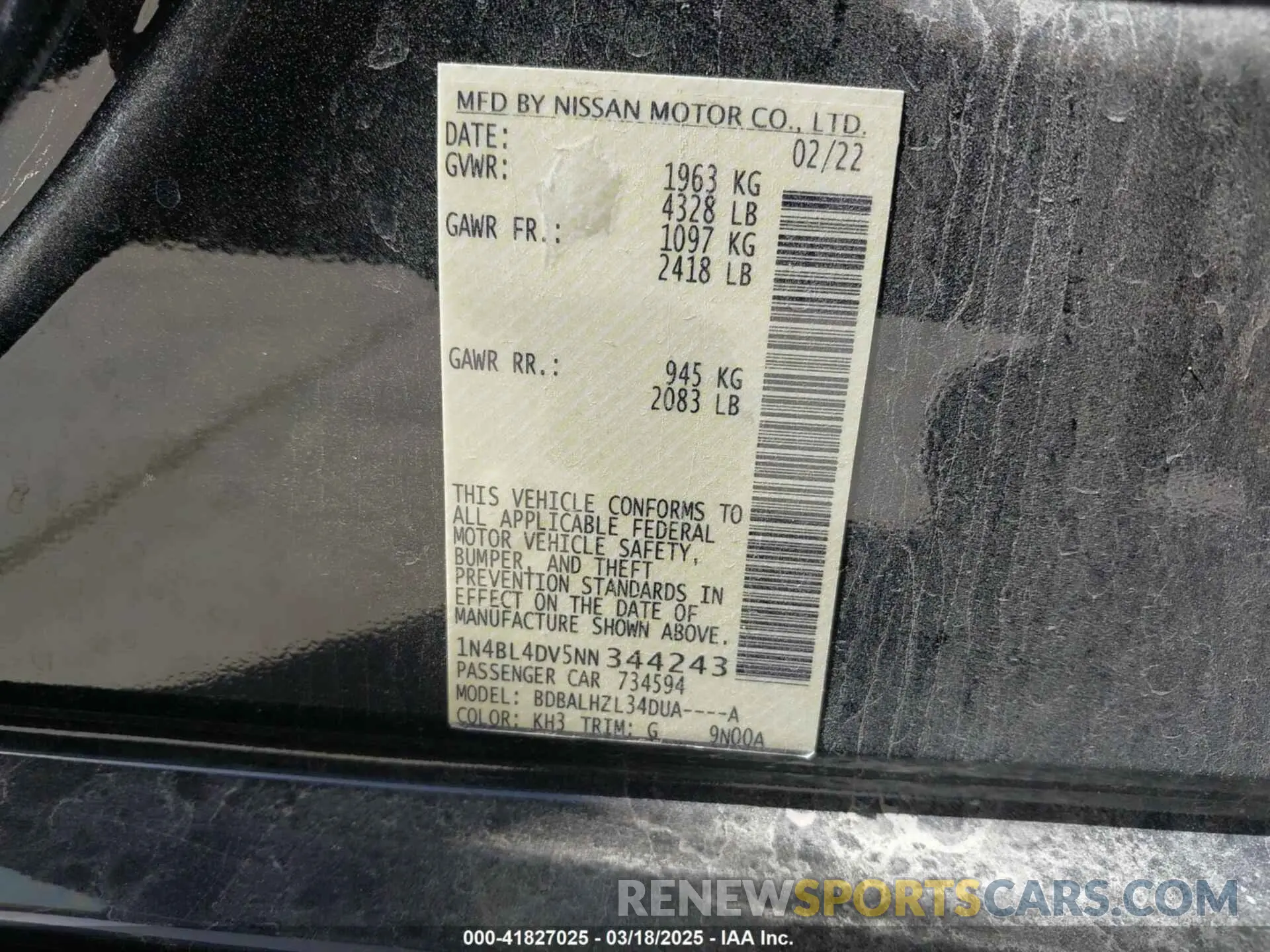 9 Photograph of a damaged car 1N4BL4DV5NN344243 NISSAN ALTIMA 2022