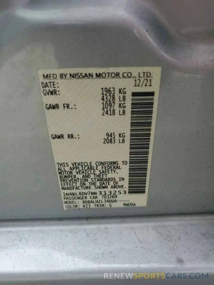 13 Photograph of a damaged car 1N4BL4DV7NN313253 NISSAN ALTIMA 2022