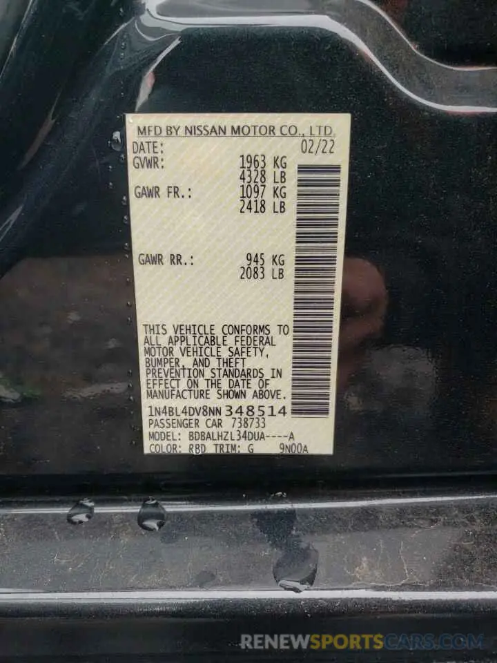 12 Photograph of a damaged car 1N4BL4DV8NN348514 NISSAN ALTIMA 2022