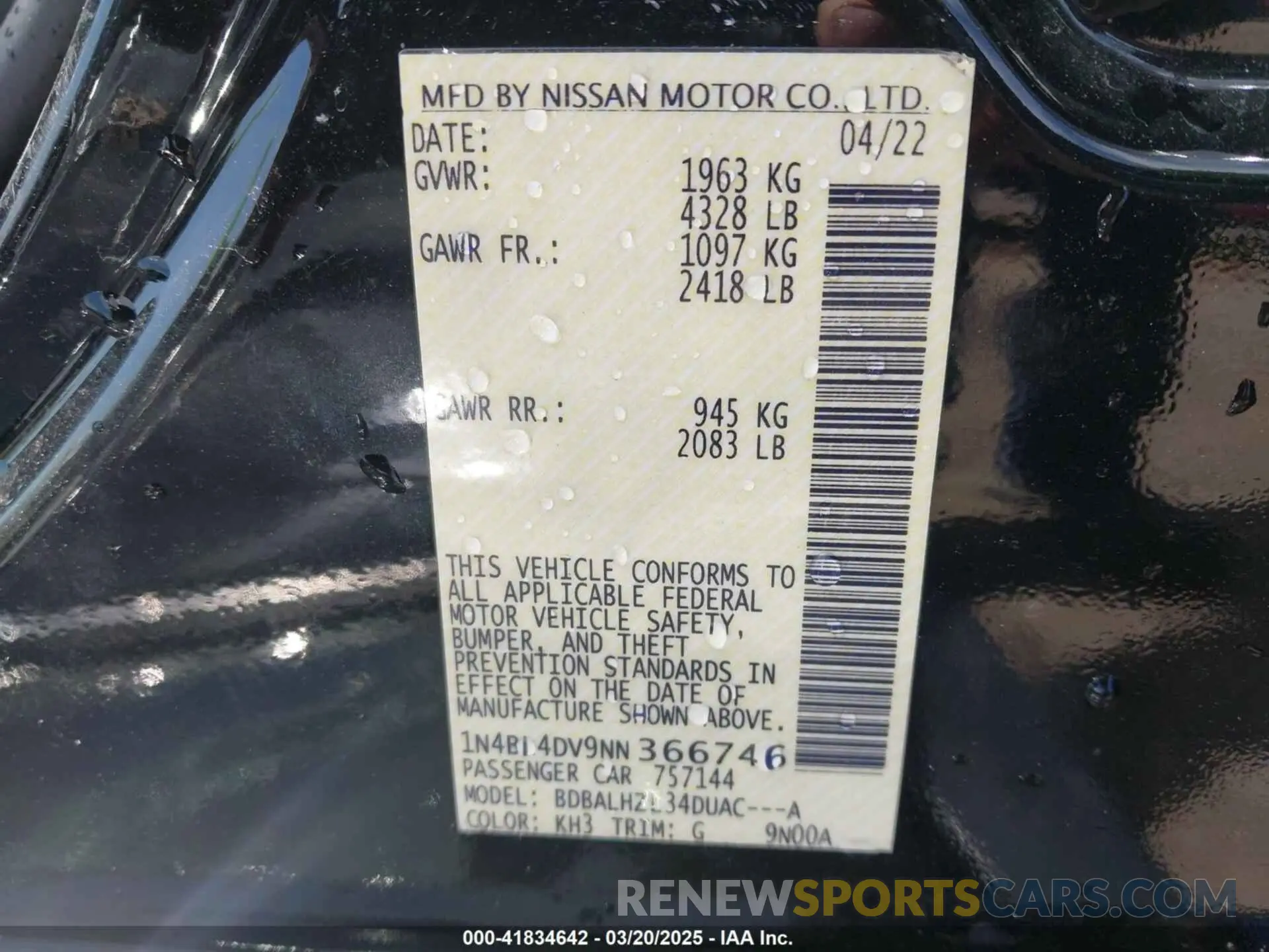 9 Photograph of a damaged car 1N4BL4DV9NN366746 NISSAN ALTIMA 2022