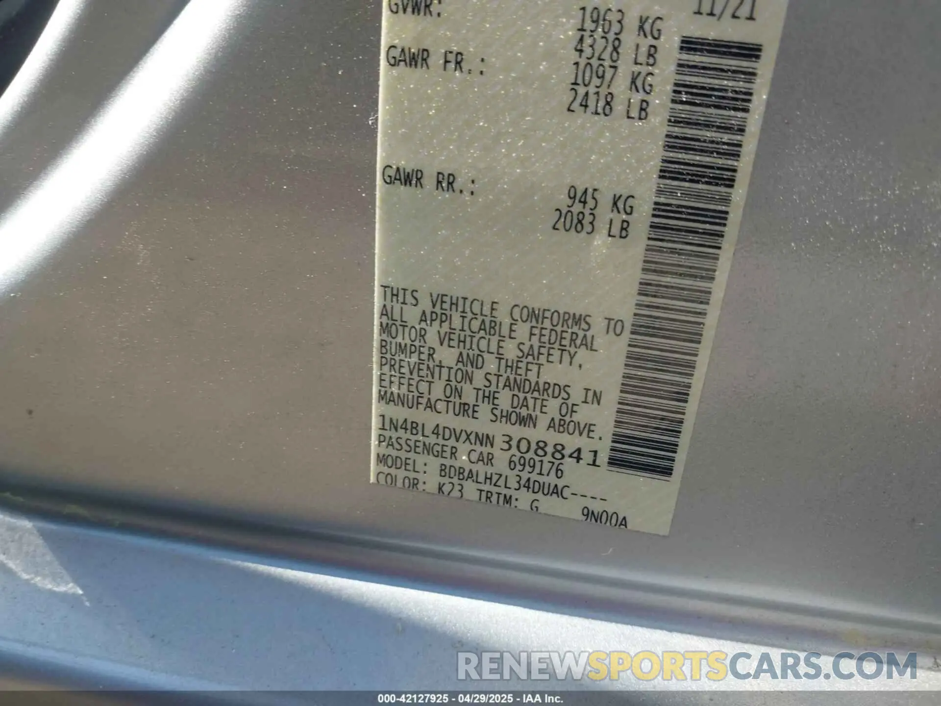 9 Photograph of a damaged car 1N4BL4DVXNN308841 NISSAN ALTIMA 2022