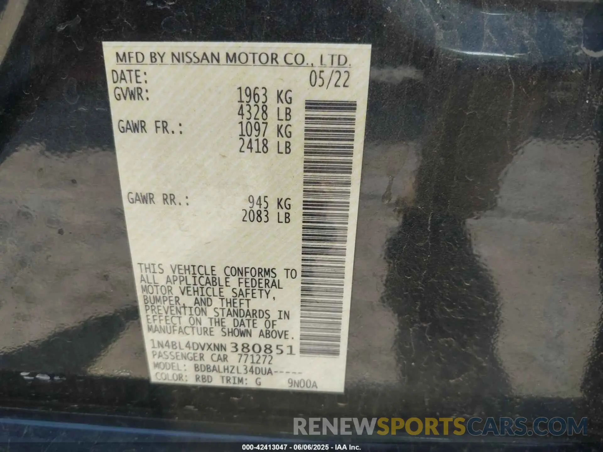 9 Photograph of a damaged car 1N4BL4DVXNN380851 NISSAN ALTIMA 2022