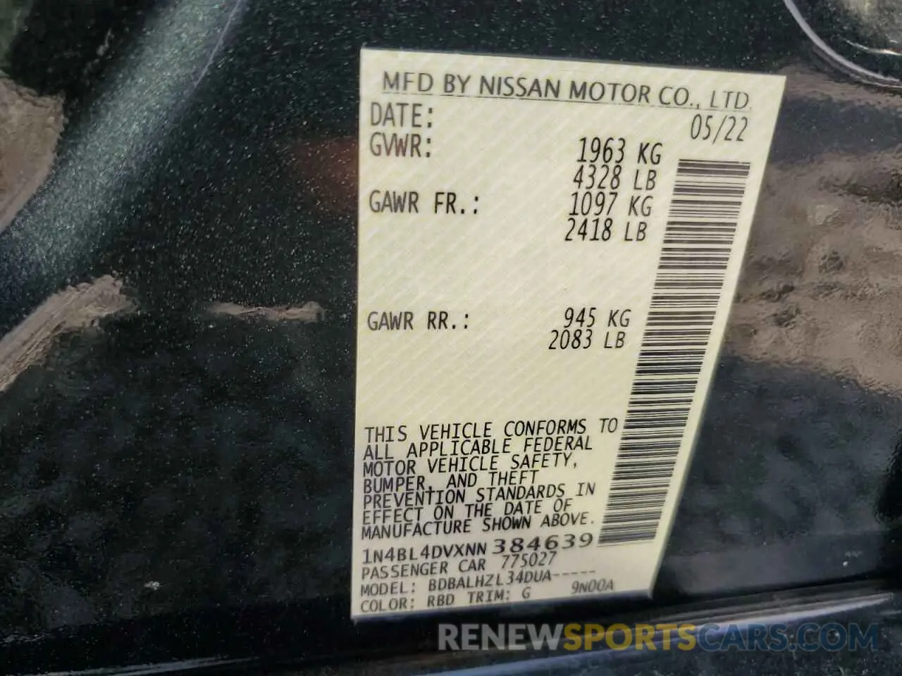 12 Photograph of a damaged car 1N4BL4DVXNN384639 NISSAN ALTIMA 2022